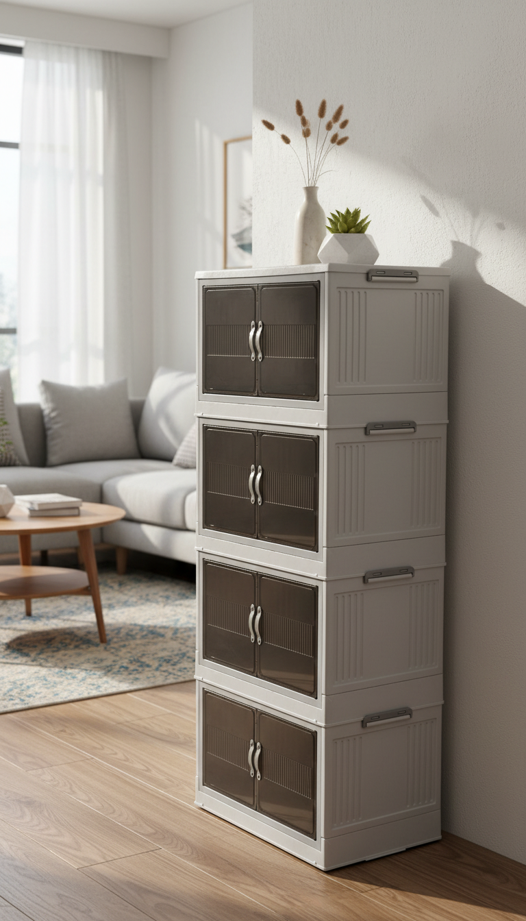 ابيضض 4 Smart 4-Tier Cabinet– white gray - Image 1
